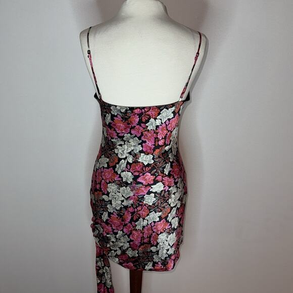 Cinq á Sept 6 Small Pink Black Silk Adjustable Strap Mini Dress Floral Print - Picture 10 of 12